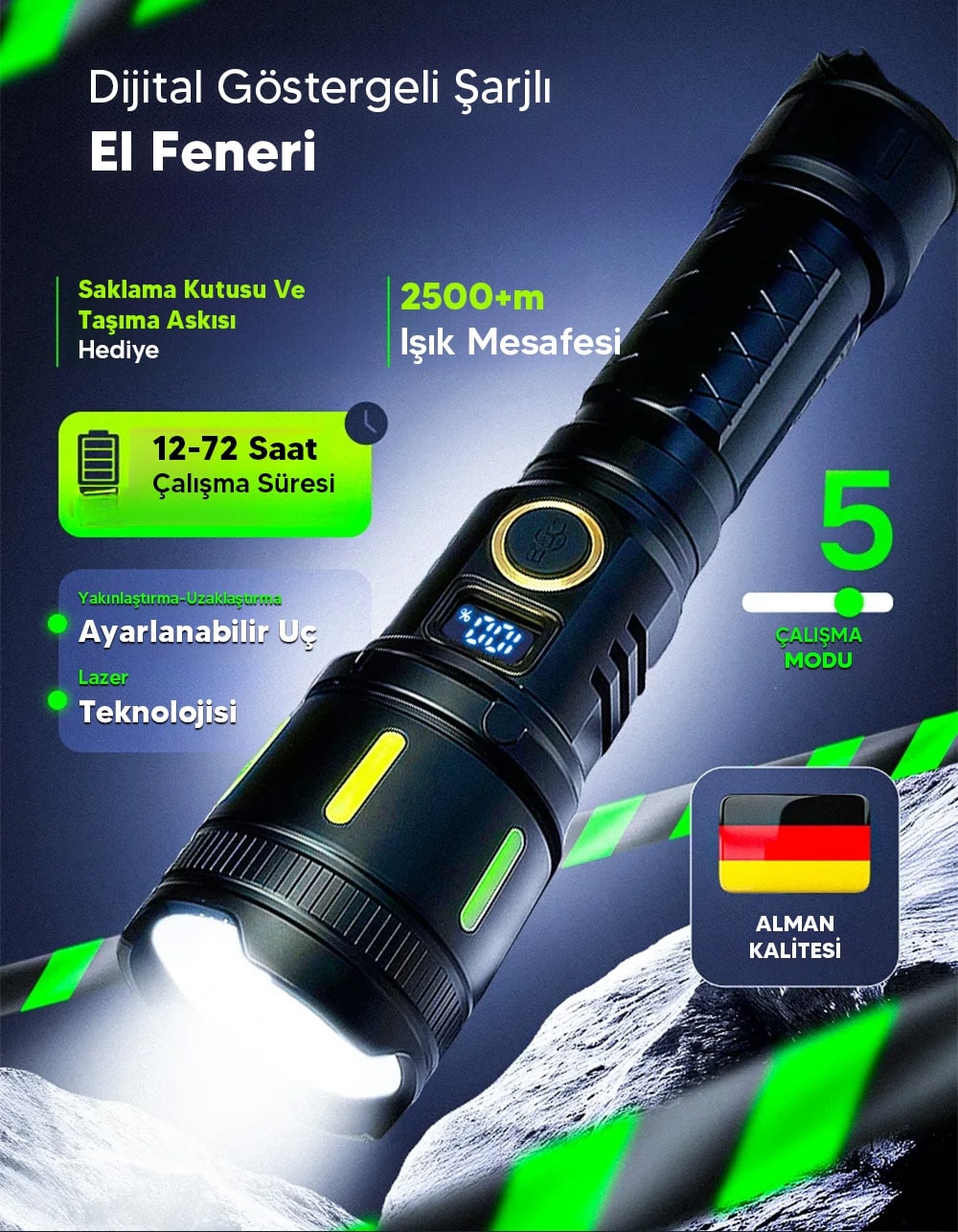 Dijital Şarjlı Led Fener